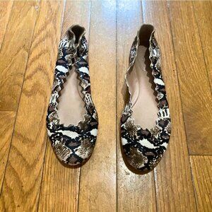 Chloe "Lauren" Scalloped Printed Calf Hair Ballet Flats Size 37/7